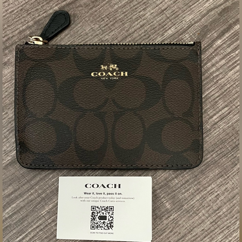 COACH Signature Gusset Key Pouch Wallet in Signature Black/brown